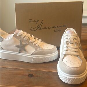 Vintage Havana White & silver leather Platform Sneakers 7.5 NIB